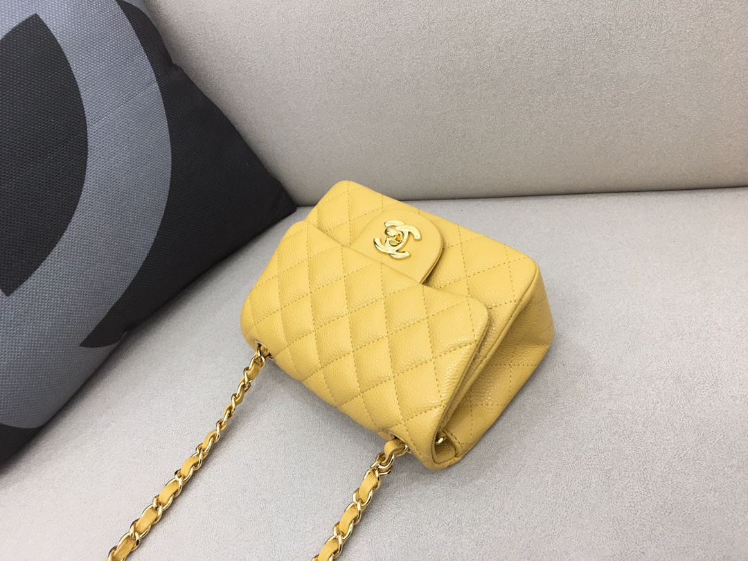 Mini Classic Flap Caviar Bag A01115 Yellow/Gold